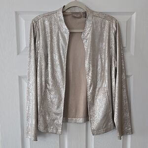 Chico's Metallic Silver Snake Skin Printed Blazer